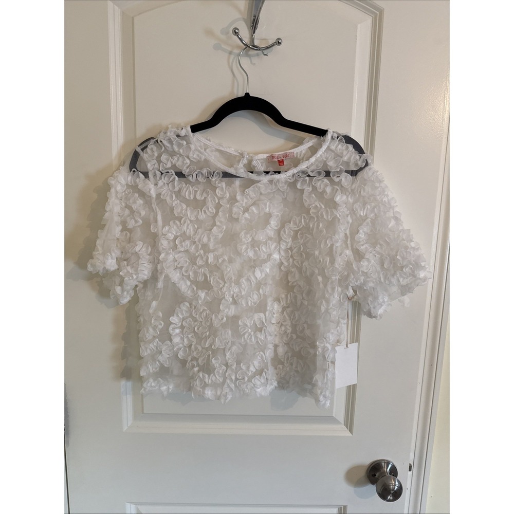 NWT Mele Pere White Flower Sheer Cropped Shirt Size Medium